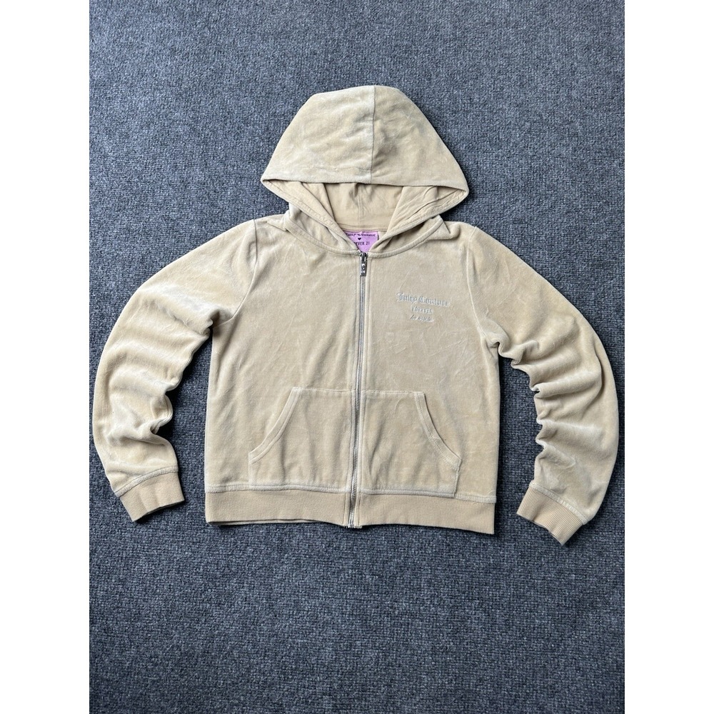 Womens Forever 21 Juicy Couture Velour Beige Zip Hoodie, Size M